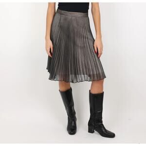 CLUB MONACO Pewter Silver Metallic Accordian Pleated Chiffon A-Line Skirt 2 $275
